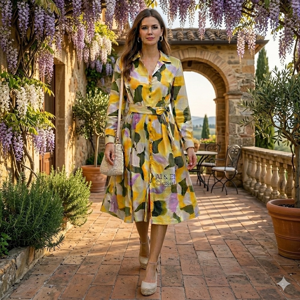 French Connection Long Shirt Dress Multicolor Abstract Print Size M New With Tag - Picture 12 of 12